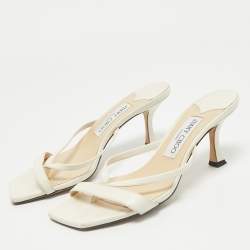 مملوكة مسبقًا صندل جيمي تشو منزلق جلد أبيض مايلي مقاس 37