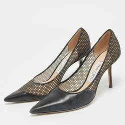 Pre Owned Jimmy Choo Black Leather and Mesh Love Pumps Size 37