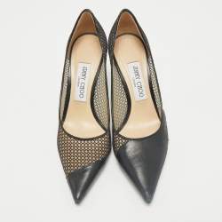 Pre Owned Jimmy Choo Black Leather and Mesh Love Pumps Size 37