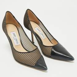 Pre Owned Jimmy Choo Black Leather and Mesh Love Pumps Size 37