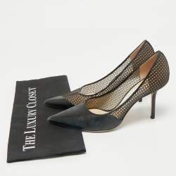Pre Owned Jimmy Choo Black Leather and Mesh Love Pumps Size 37