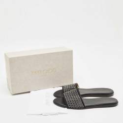 Jimmy Choo Black Leather and Suede Studded Minea Flat Slides Size 41