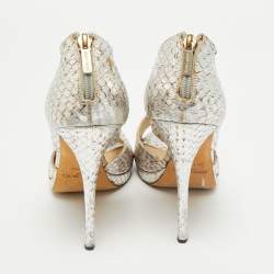 Jimmy Choo Metallic Silver Python Embossed Leather Private Peep Toe Sandals Size 40