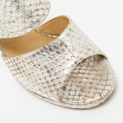 Jimmy Choo Metallic Silver Python Embossed Leather Private Peep Toe Sandals Size 40