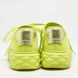 Jimmy Choo Neon Green Knit Fabric Diamond Light Maxi Sneakers Size 40