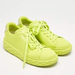 Jimmy Choo Neon Green Knit Fabric Diamond Light Maxi Sneakers Size 40
