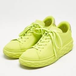 Jimmy Choo Neon Green Knit Fabric Diamond Light Maxi Sneakers Size 40
