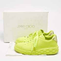 Jimmy Choo Neon Green Knit Fabric Diamond Light Maxi Sneakers Size 40