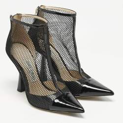 Jimmy Choo Black Mesh and Patent Leather Kix Ankle Boots Size 37