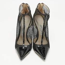Jimmy Choo Black Mesh and Patent Leather Kix Ankle Boots Size 37