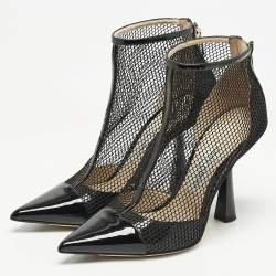 Jimmy Choo Black Mesh and Patent Leather Kix Ankle Boots Size 37