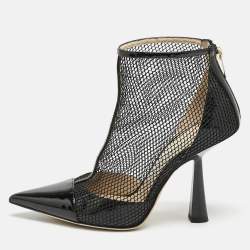 Jimmy Choo Black Mesh and Patent Leather Kix Ankle Boots Size 37