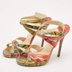 Jimmy Choo Multicolor Python Ankle Strap Sandals Size 40