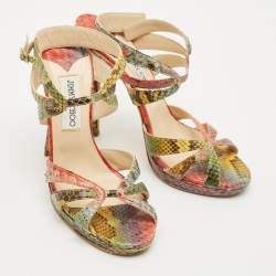 Jimmy Choo Multicolor Python Ankle Strap Sandals Size 40