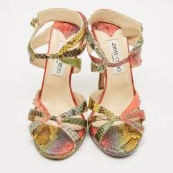 Jimmy Choo Multicolor Python Ankle Strap Sandals Size 40