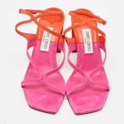 Jimmy Choo Pink/Orange Suede Azie Sandals Size 41