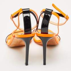 Jimmy Choo Orange/Black Patent Leather Minny Ankle Strap Sandals Size 41