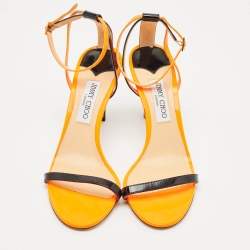 Jimmy Choo Orange/Black Patent Leather Minny Ankle Strap Sandals Size 41