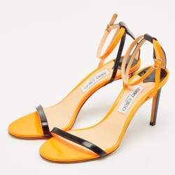 Jimmy Choo Orange/Black Patent Leather Minny Ankle Strap Sandals Size 41