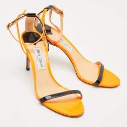 Jimmy Choo Orange/Black Patent Leather Minny Ankle Strap Sandals Size 41