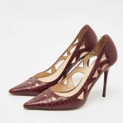 Jimmy Choo Burgundy Croc Embossed Leather Love Pumps Size 39