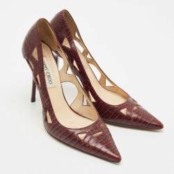 Jimmy Choo Burgundy Croc Embossed Leather Love Pumps Size 39