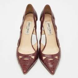 Jimmy Choo Burgundy Croc Embossed Leather Love Pumps Size 39