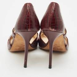 Jimmy Choo Burgundy Croc Embossed Leather Love Pumps Size 39