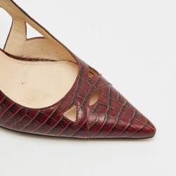 Jimmy Choo Burgundy Croc Embossed Leather Love Pumps Size 39