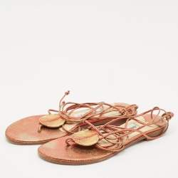 Jimmy Choo Multicolor Leather Flat Ankle Wrap Sandals Size 37