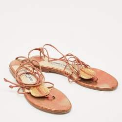 Jimmy Choo Multicolor Leather Flat Ankle Wrap Sandals Size 37