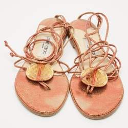 Jimmy Choo Multicolor Leather Flat Ankle Wrap Sandals Size 37