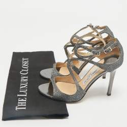 Pre Owned Jimmy Choo Grey Lurex Fabric Azia Ankle Strap Sandals Size 36