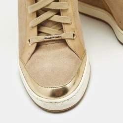 Jimmy Choo Beige Suede and Patent Leather Panama Wedge Sneakers Size 39