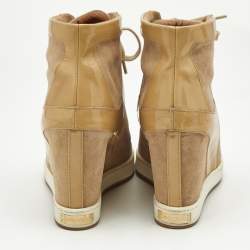 Jimmy Choo Beige Suede and Patent Leather Panama Wedge Sneakers Size 39