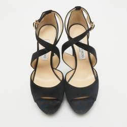 Jimmy Choo Black Suede April Platform Sandals Size 40