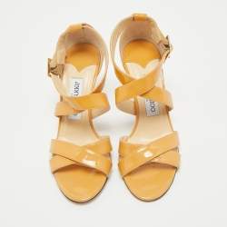 Pre Owned Jimmy Choo Brown Patent Leather Ankle Strap Sandals Size 36