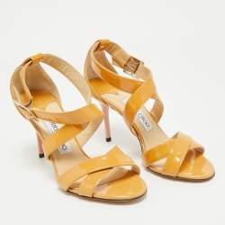 Pre Owned Jimmy Choo Brown Patent Leather Ankle Strap Sandals Size 36