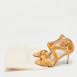 Pre Owned Jimmy Choo Brown Patent Leather Ankle Strap Sandals Size 36