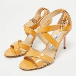 Pre Owned Jimmy Choo Brown Patent Leather Ankle Strap Sandals Size 36