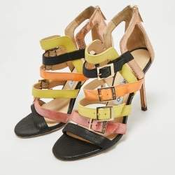 Jimmy Choo Multicolor Leather and Patent Bronx Sandals Size 37