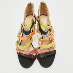 Jimmy Choo Multicolor Leather and Patent Bronx Sandals Size 37