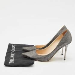 Pre Owned Jimmy Choo Silver Metallic Lurex Fabric Romy Pointed Toe Pumps Size 38