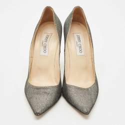 Pre Owned Jimmy Choo Silver Metallic Lurex Fabric Romy Pointed Toe Pumps Size 38