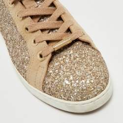 Jimmy Choo Beige/Silver Glitter and Suede High Top Sneakers Size 38