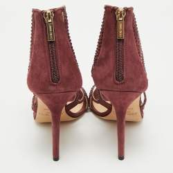 Jimmy Choo Burgundy Mesh and Suede Crystal Embellished Sandals Size 39