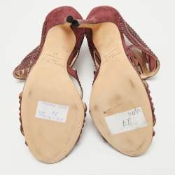 Jimmy Choo Burgundy Mesh and Suede Crystal Embellished Sandals Size 39