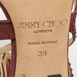 Jimmy Choo Burgundy Mesh and Suede Crystal Embellished Sandals Size 39