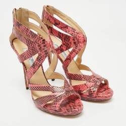 Jimmy Choo Pink Python Collar Platform Sandals Size 41