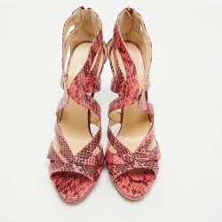 Jimmy Choo Pink Python Collar Platform Sandals Size 41